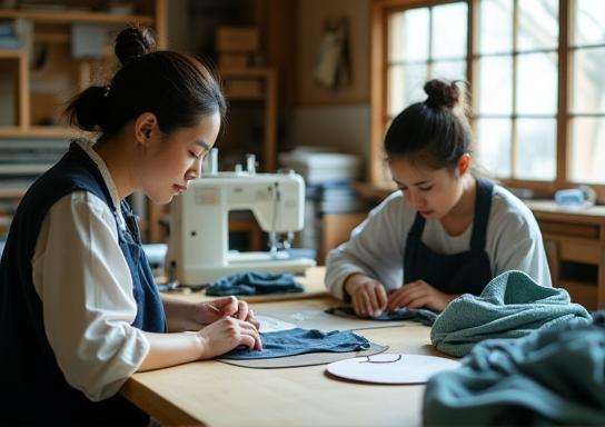 InuWearの工房でデザインと縫製作業をするスタッフ